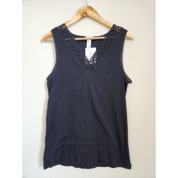 HANRO Moments Black Lace Trim Tank Top | Size XL - Picture 3 of 8